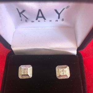 Kay Jeweler Sterling Silver Diamond earrings NIB